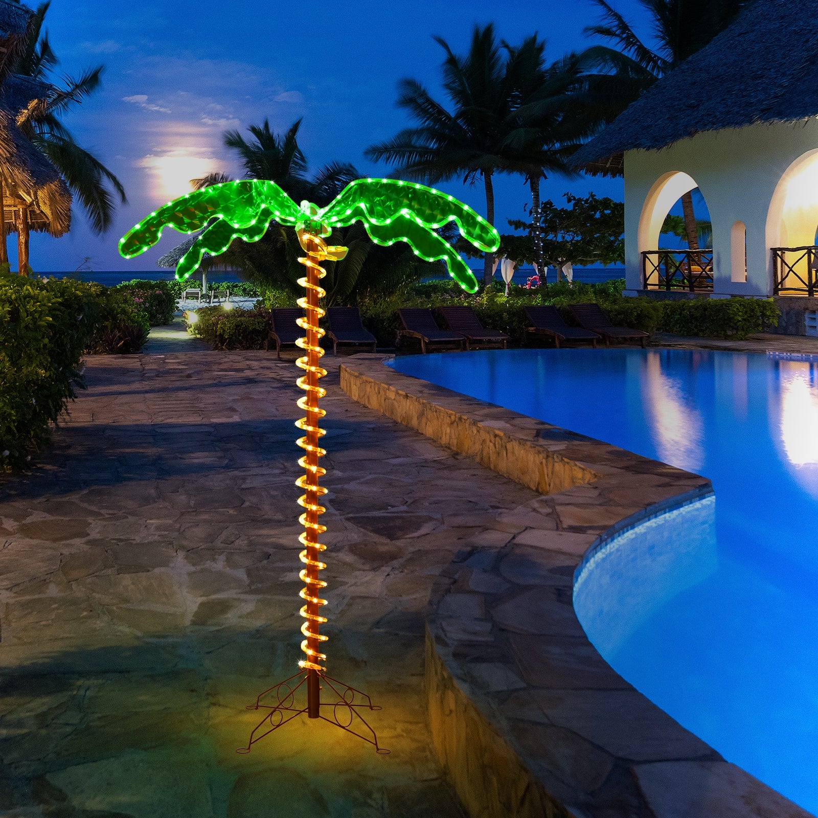 5 Feet LED Pre-lit Palm Tree Decor with Light Rope