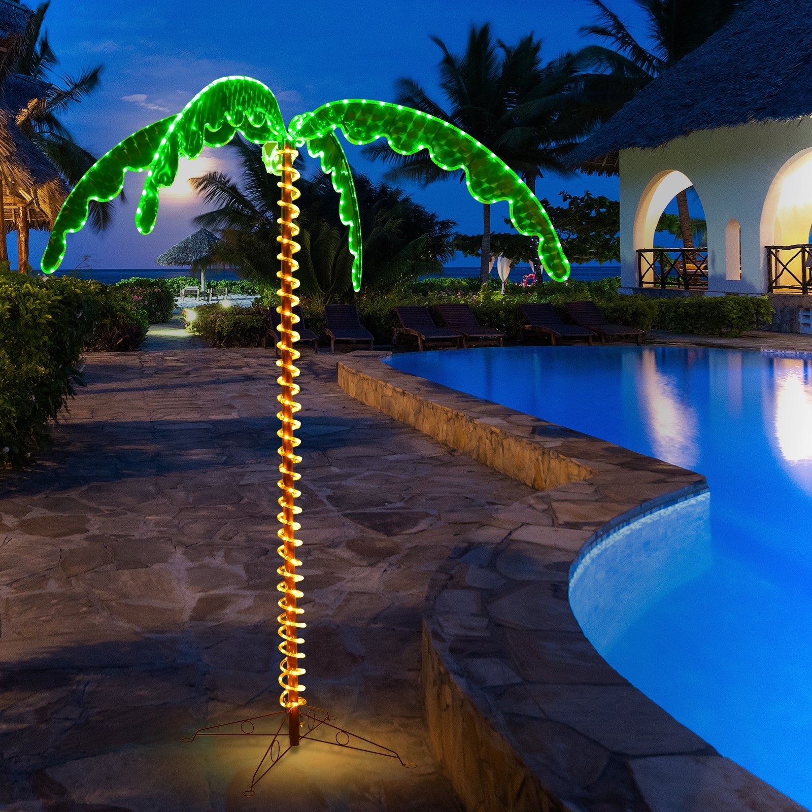 7 Feet LED Pre-lit Palm Tree Decor with Light Rope