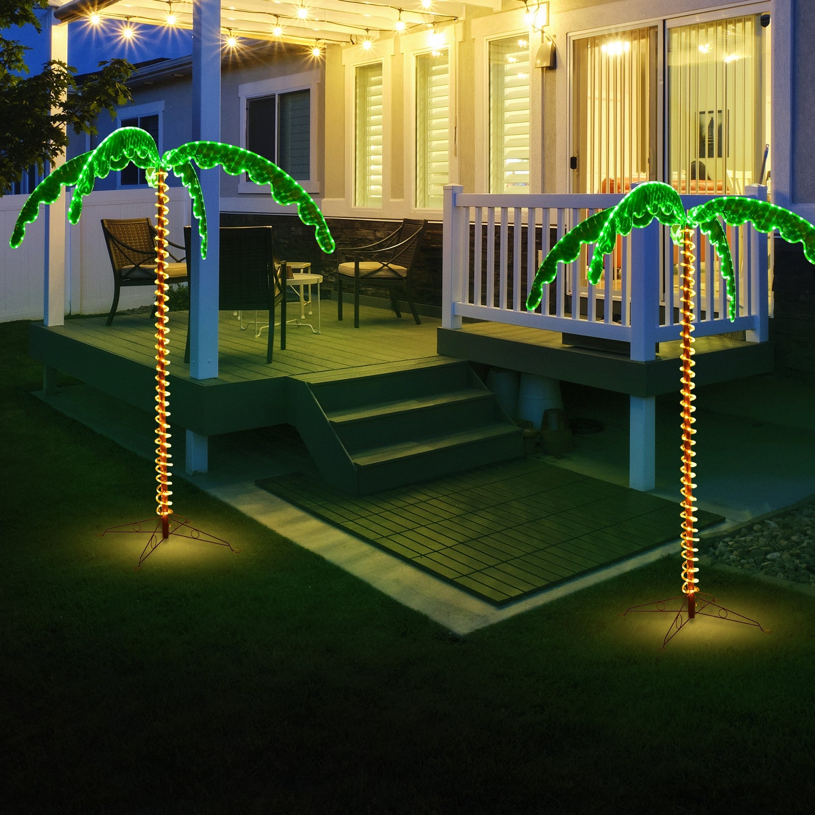 7 Feet LED Pre-lit Palm Tree Decor with Light Rope