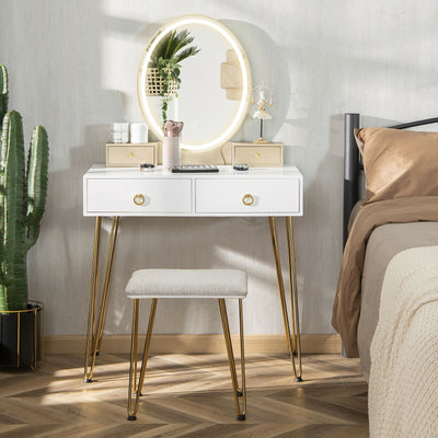 Vanity Table Set with 3-Color Lighted Dimmable Mirror-White 