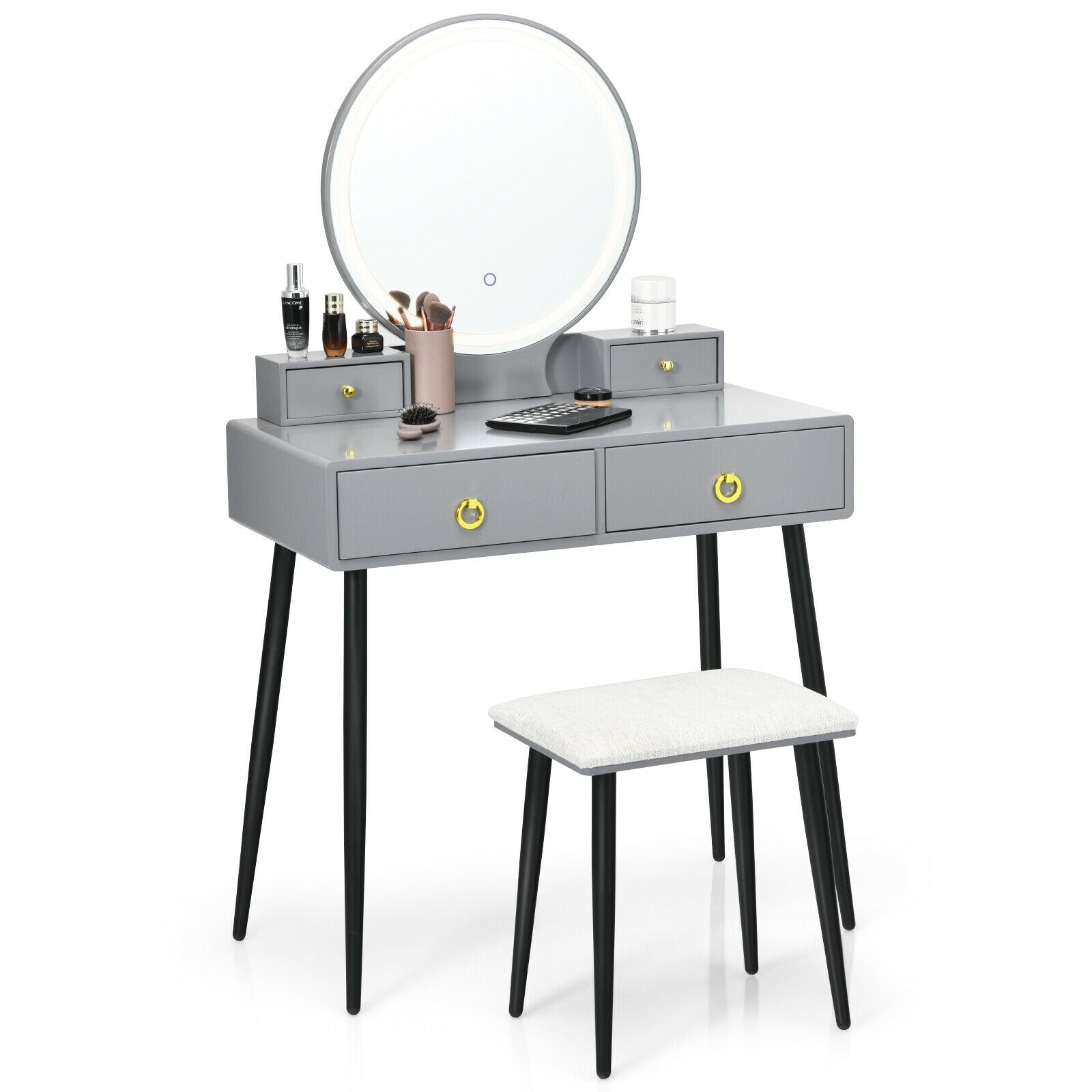 Vanity Table Set with Mirror-Gray