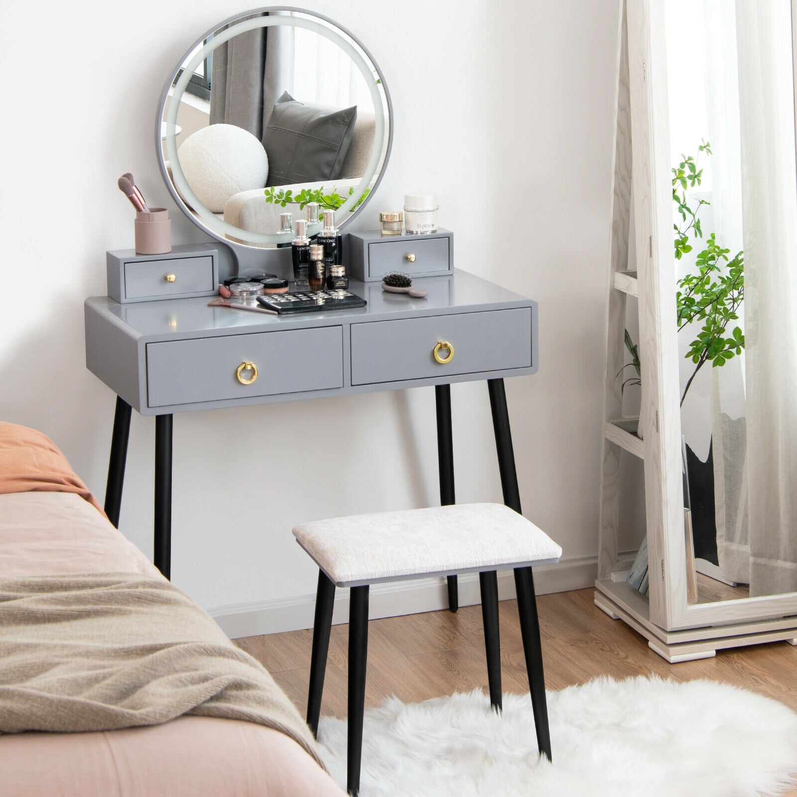 Vanity Table Set with Mirror-Gray