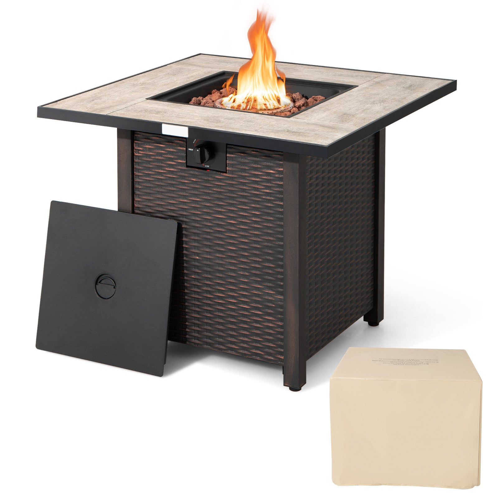 30 Inch Square Propane Gas Fire Pit Table Ceramic Tabletop