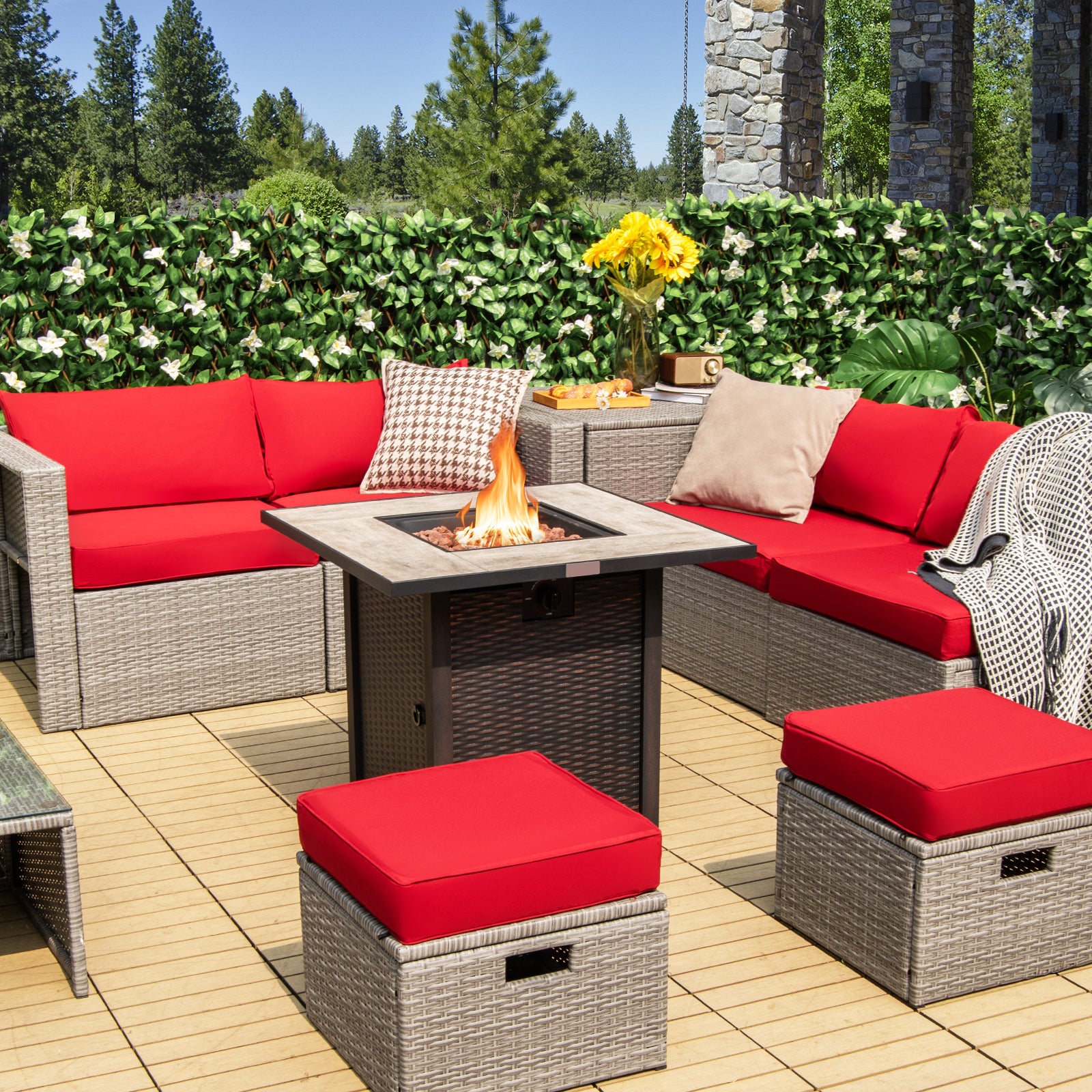 30 Inch Square Propane Gas Fire Pit Table Ceramic Tabletop