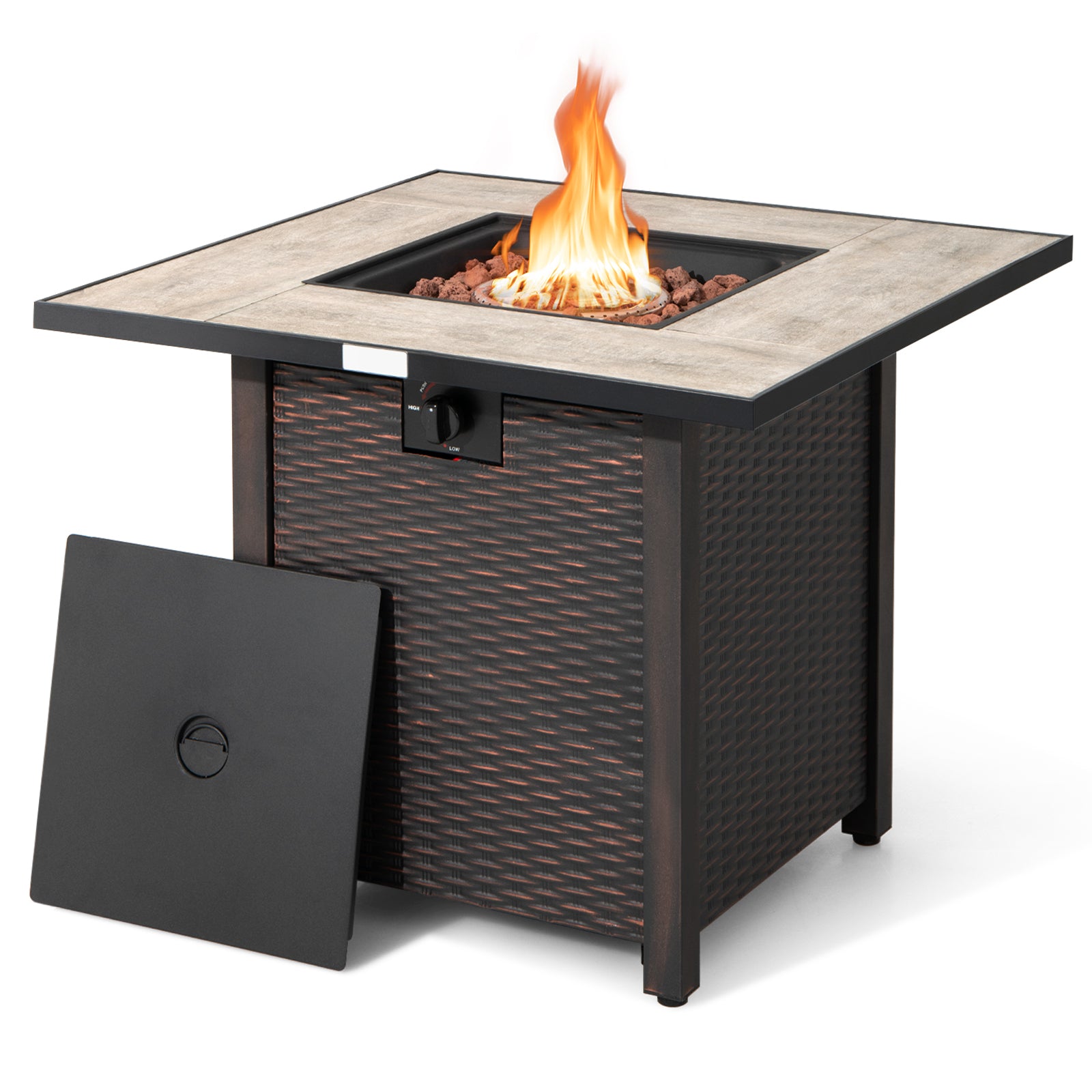 30 Inch Square Propane Gas Fire Pit Table Ceramic Tabletop