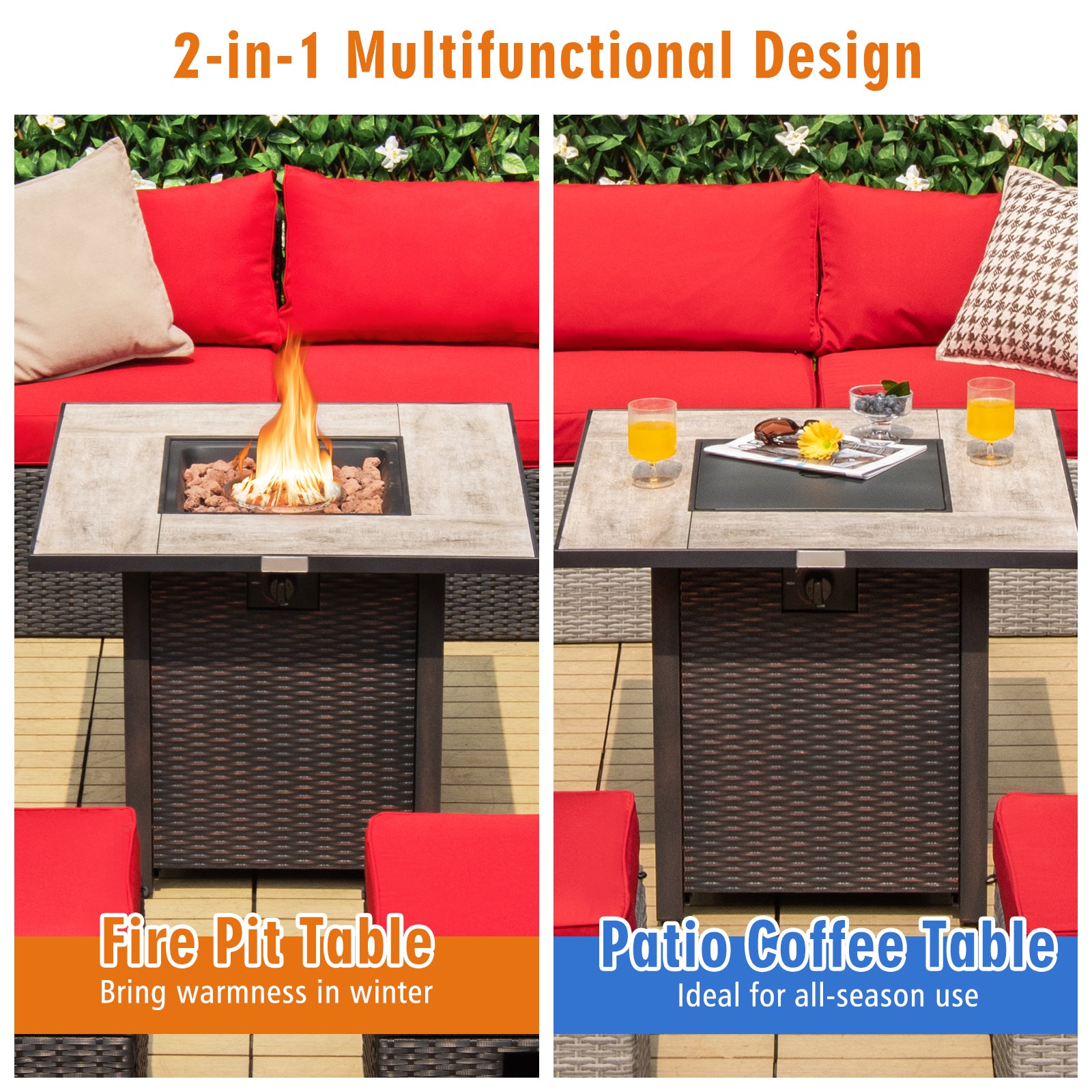 30 Inch Square Propane Gas Fire Pit Table Ceramic Tabletop