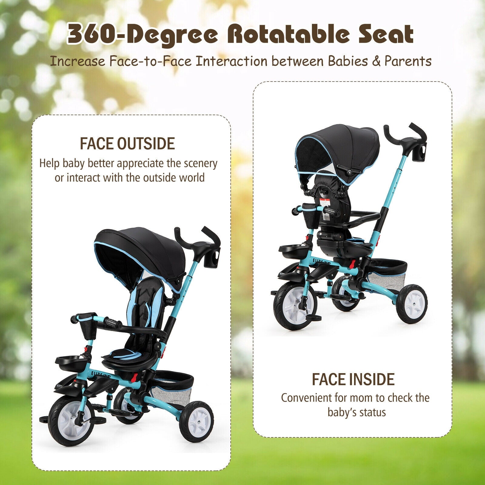 6-in-1 Detachable Kids Baby Stroller Tricycle with Canopy and Safety Harness-Blue