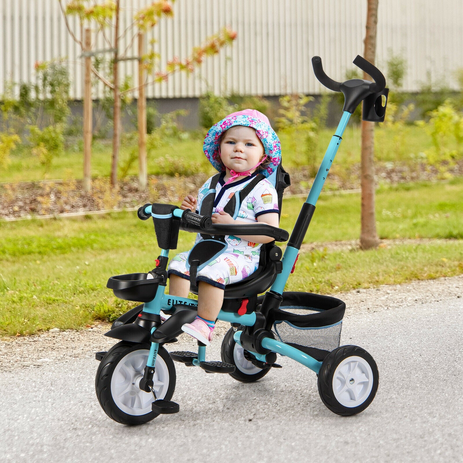 6-in-1 Detachable Kids Baby Stroller Tricycle with Canopy and Safety Harness-Blue 