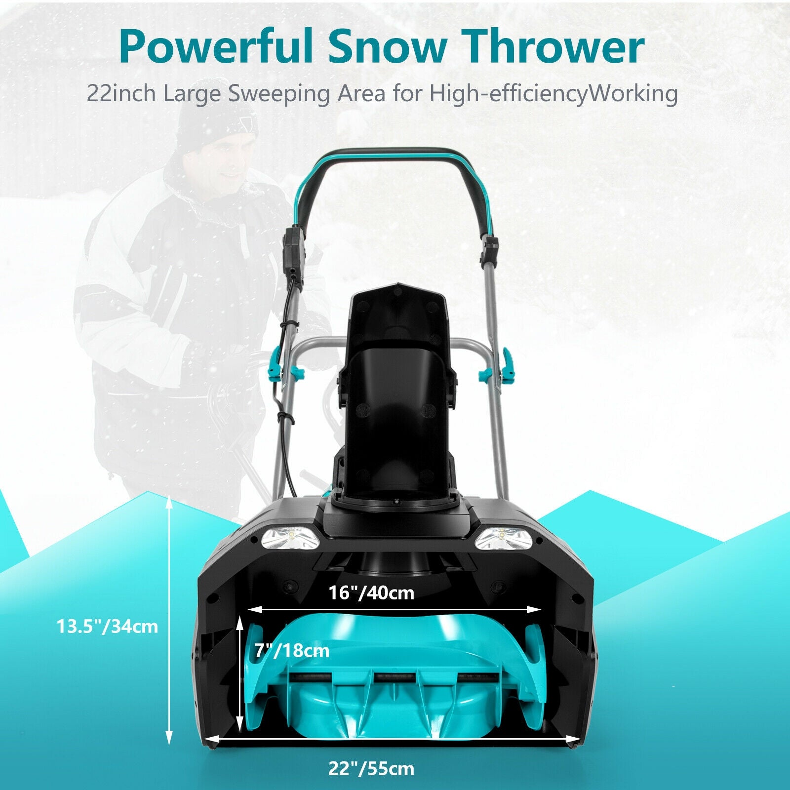 20 Inch Cordless 2 x 4.0Ah 40V Battery-Powered Snow Thrower-Black