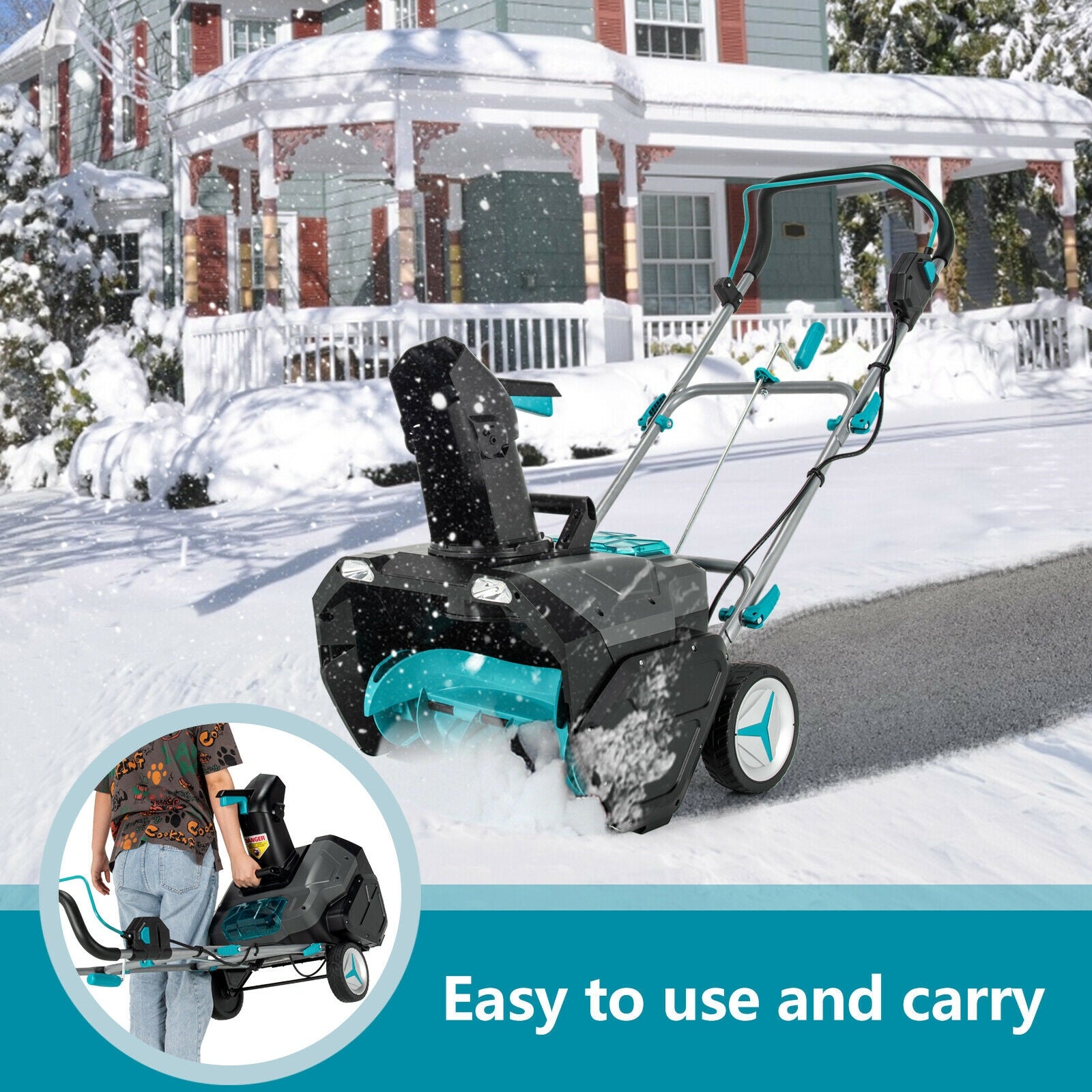 20 Inch Cordless 2 x 4.0Ah 40V Battery-Powered Snow Thrower-Black