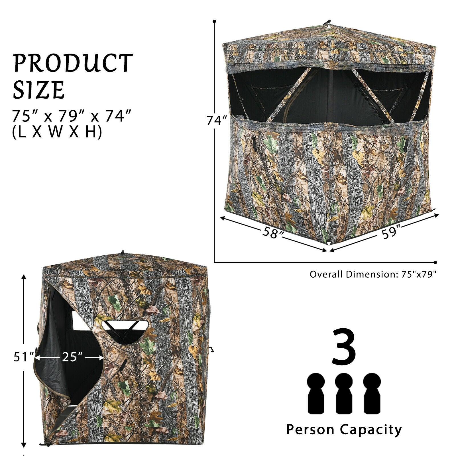 3 Person Portable Surround View Tent with Slide Mesh Window