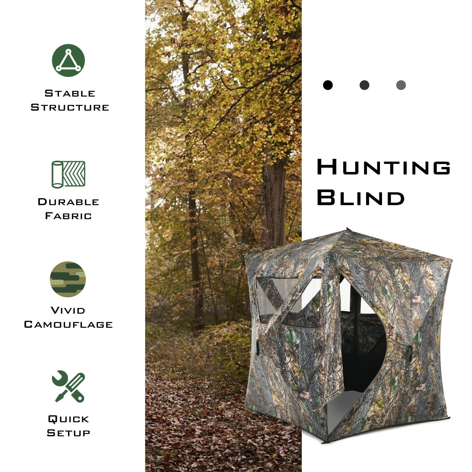 3 Person Portable Pop-Up Ground Hunting Blind with Tie-downs