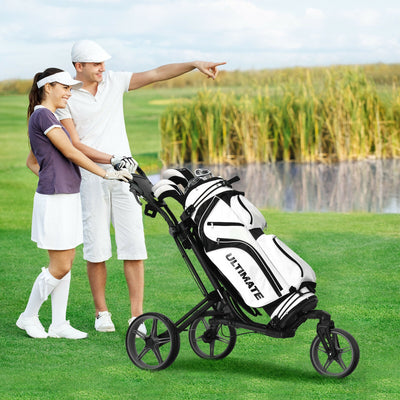 Folding Golf Push Cart with Scoreboard Adjustable Handle Swivel Wheel-Gray 