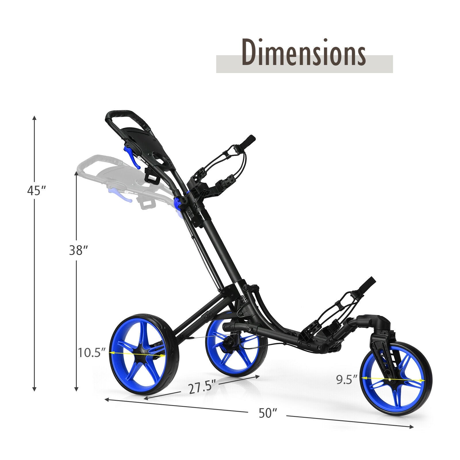 Folding Golf Push Cart with Scoreboard Adjustable Handle Swivel Wheel-Blue