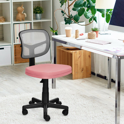 Armless Computer Chair with Height Adjustment and Breathable Mesh for Home Office-Pink 