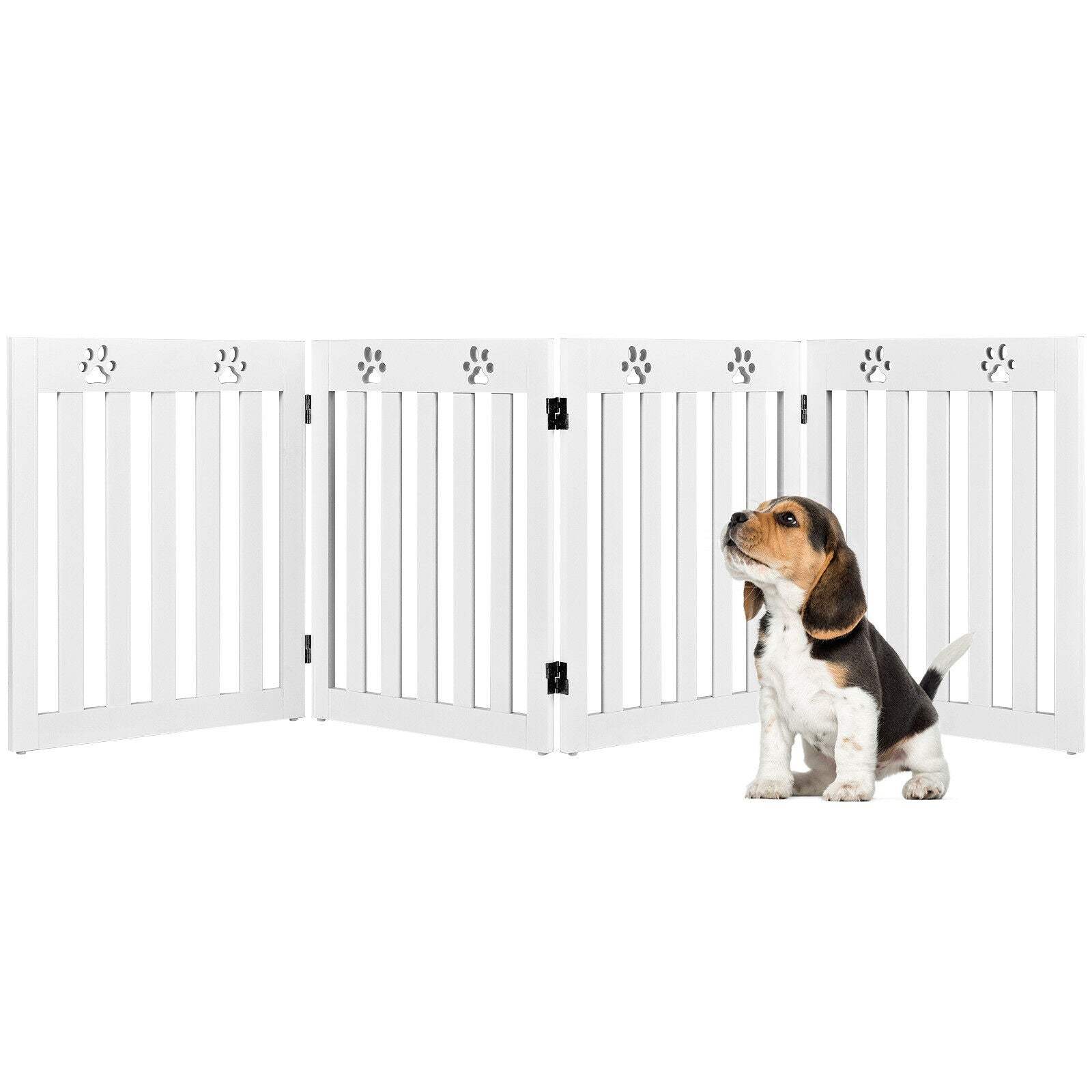 24 Inch Folding Wooden Freestanding Pet Gate Dog Gate with 360° Hinge -White