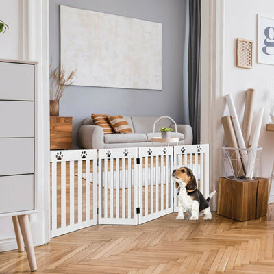24 Inch Folding Wooden Freestanding Pet Gate Dog Gate with 360° Hinge -White 
