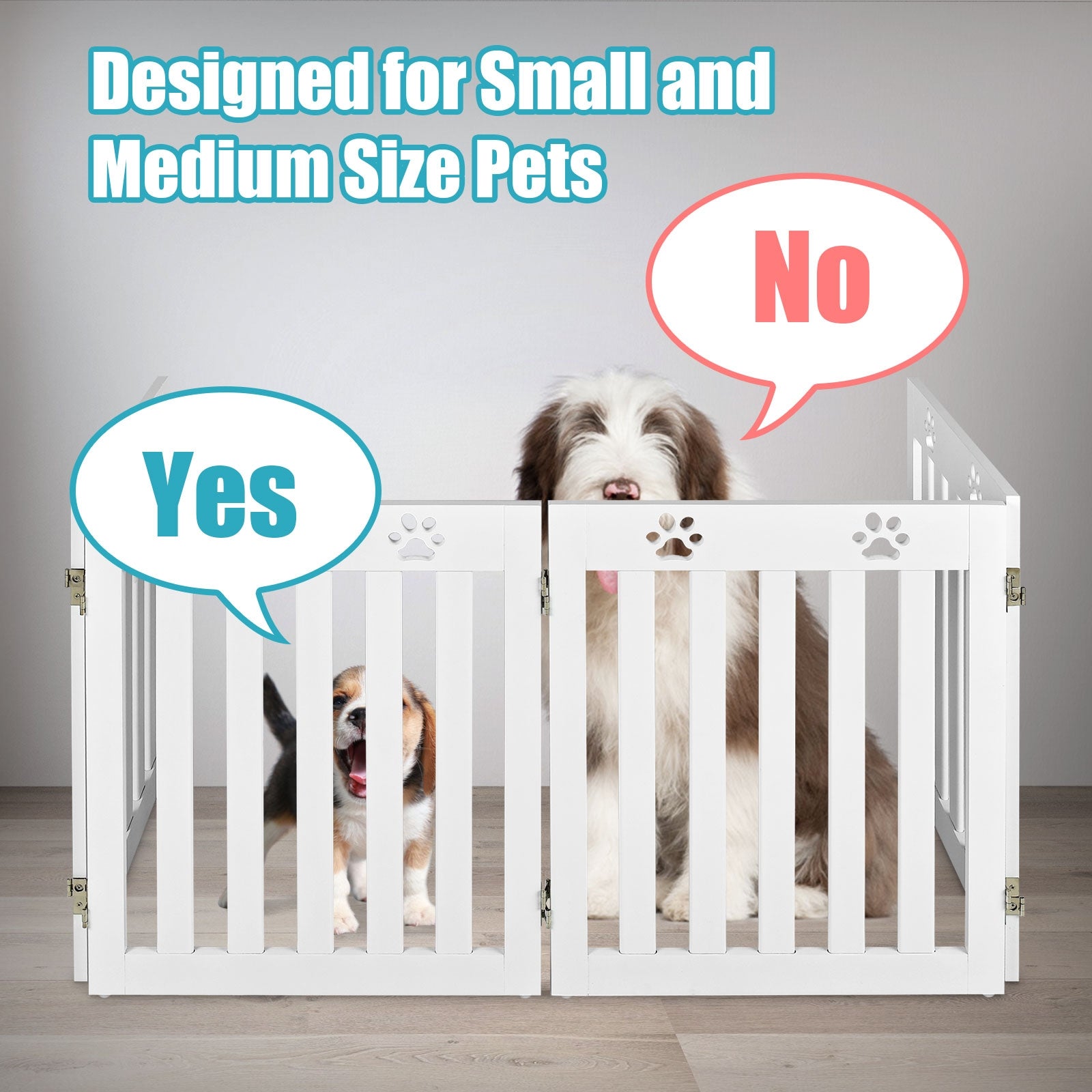 24 Inch Folding Wooden Freestanding Pet Gate Dog Gate with 360° Hinge -White