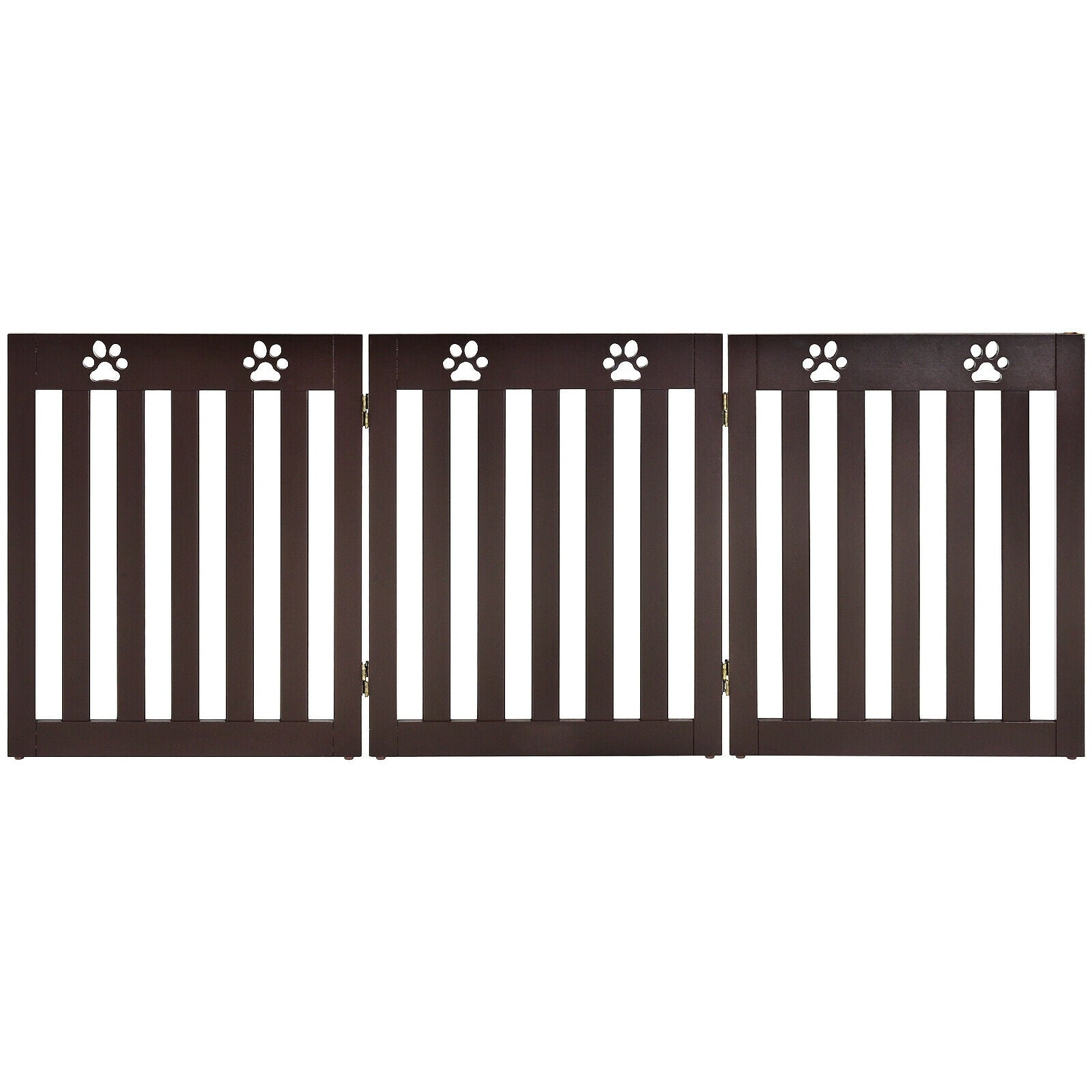 24 Inch Folding Wooden Freestanding Dog Gate with 360° Flexible Hinge for Pet-Dark Brown