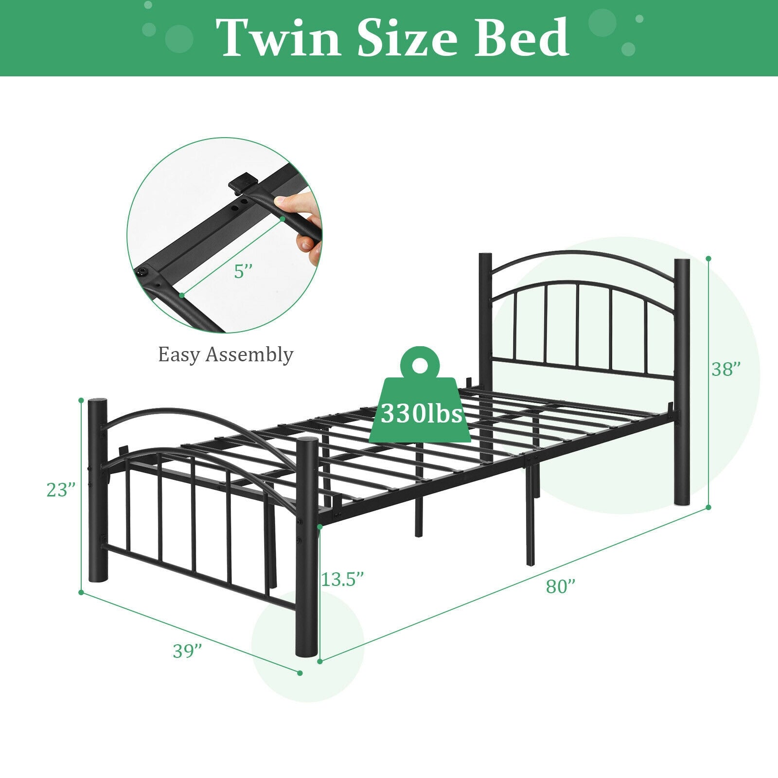 Modern Platform Bed with Headboard and Footboard-Twin size