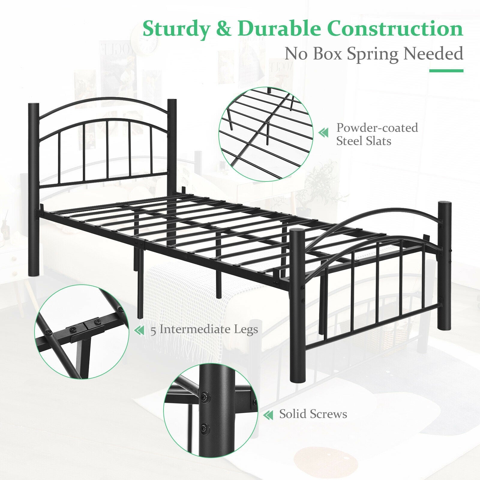 Modern Platform Bed with Headboard and Footboard-Twin size