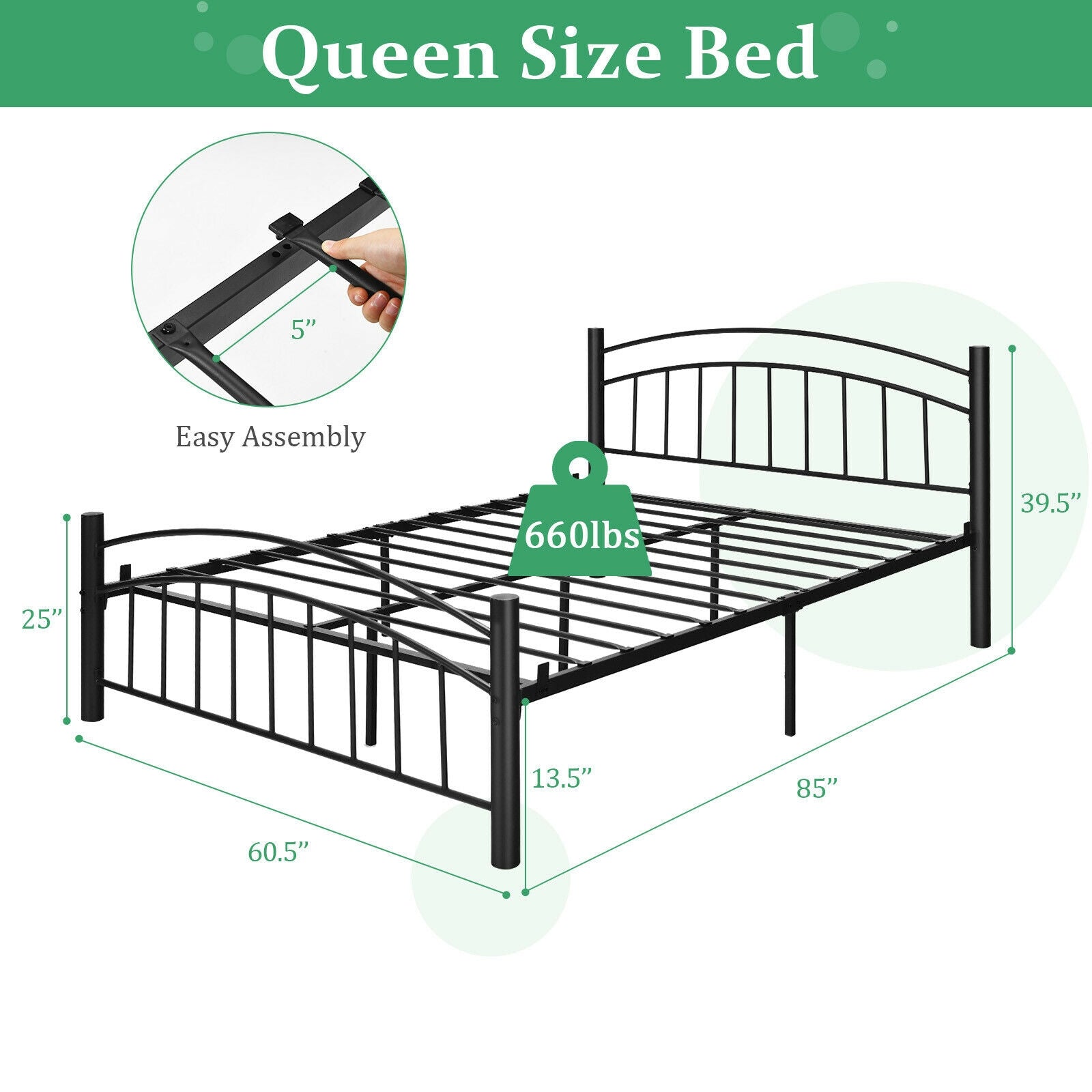 Modern Platform Bed with Headboard and Footboard-Queen Size