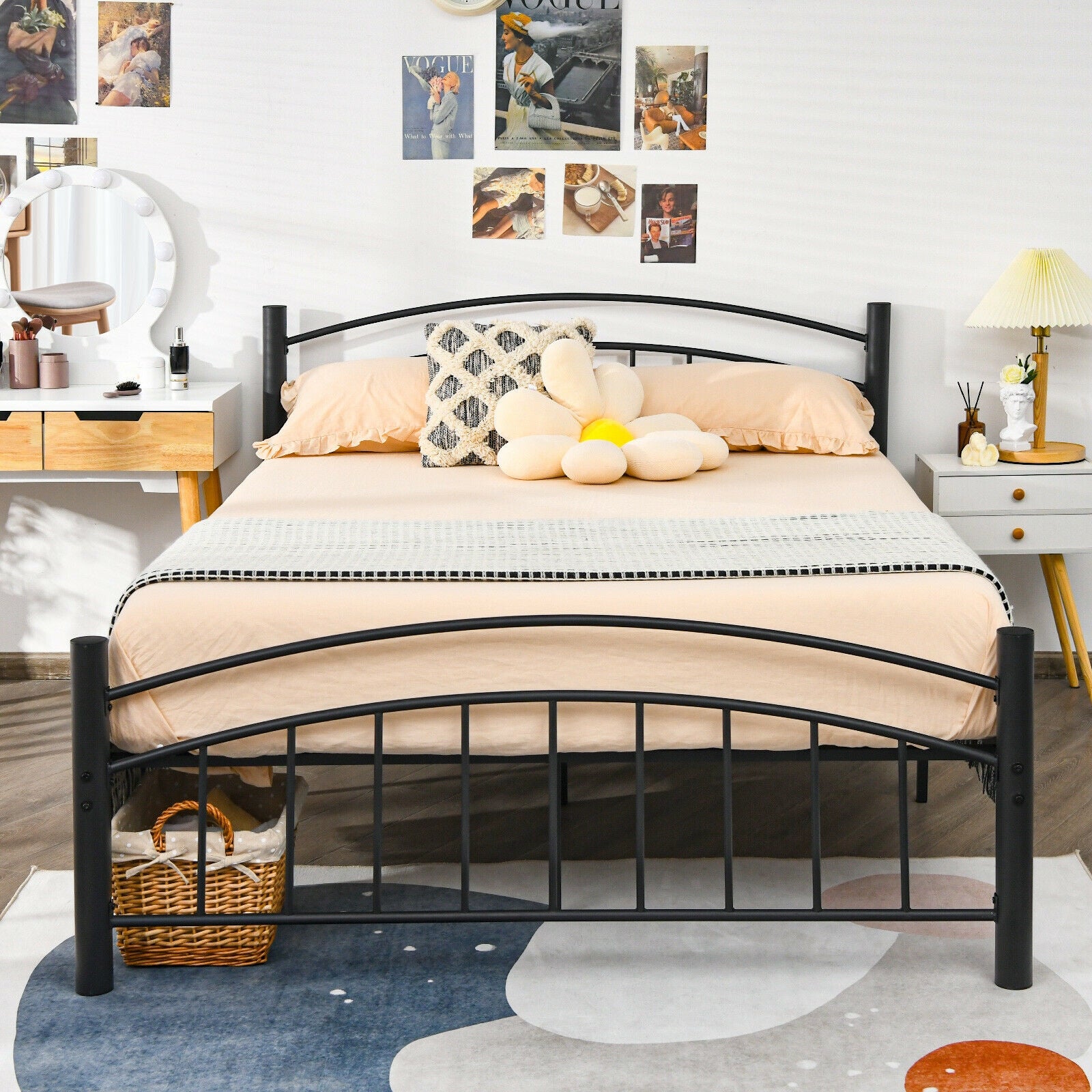 Modern Platform Bed with Headboard and Footboard-Queen Size