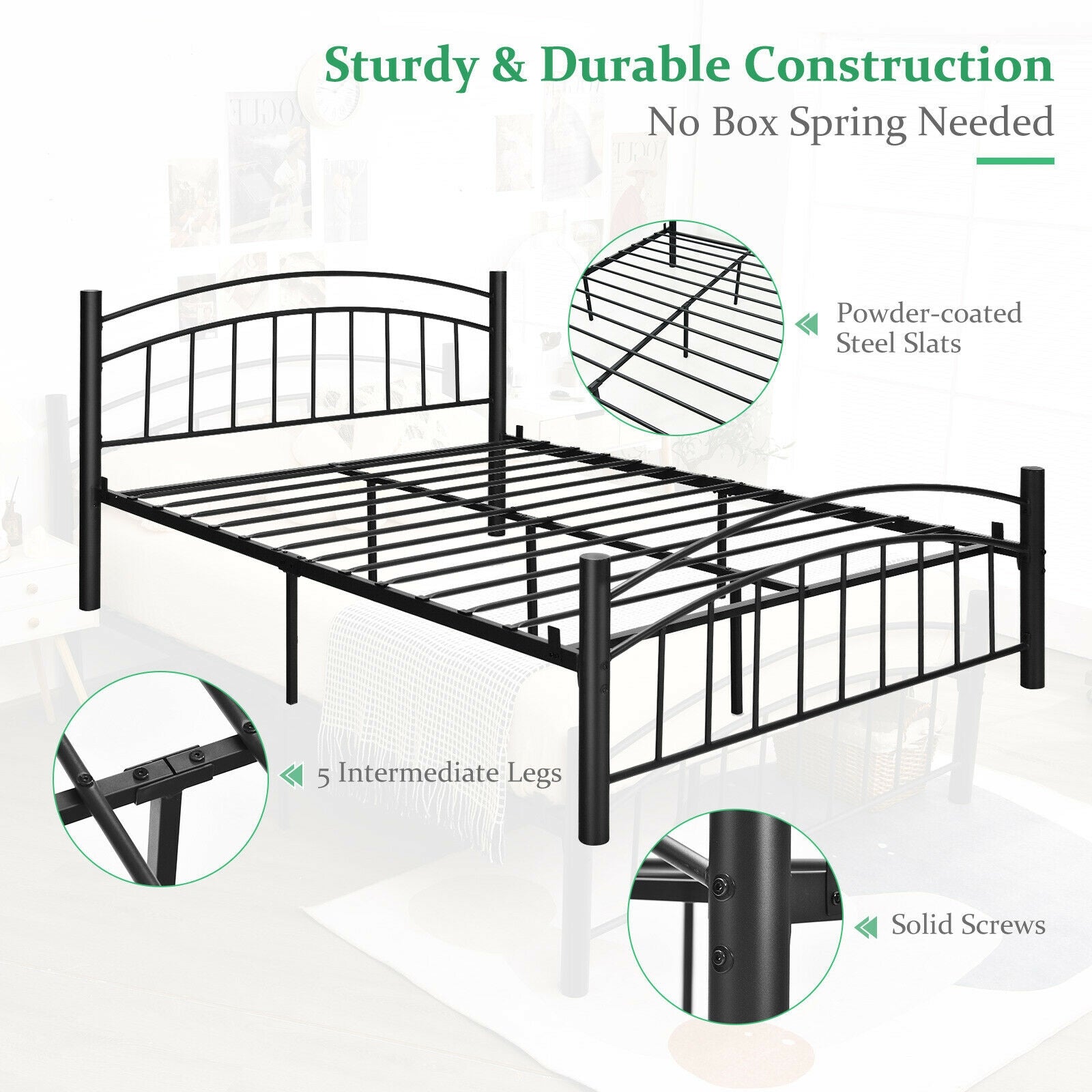 Modern Platform Bed with Headboard and Footboard-Queen Size