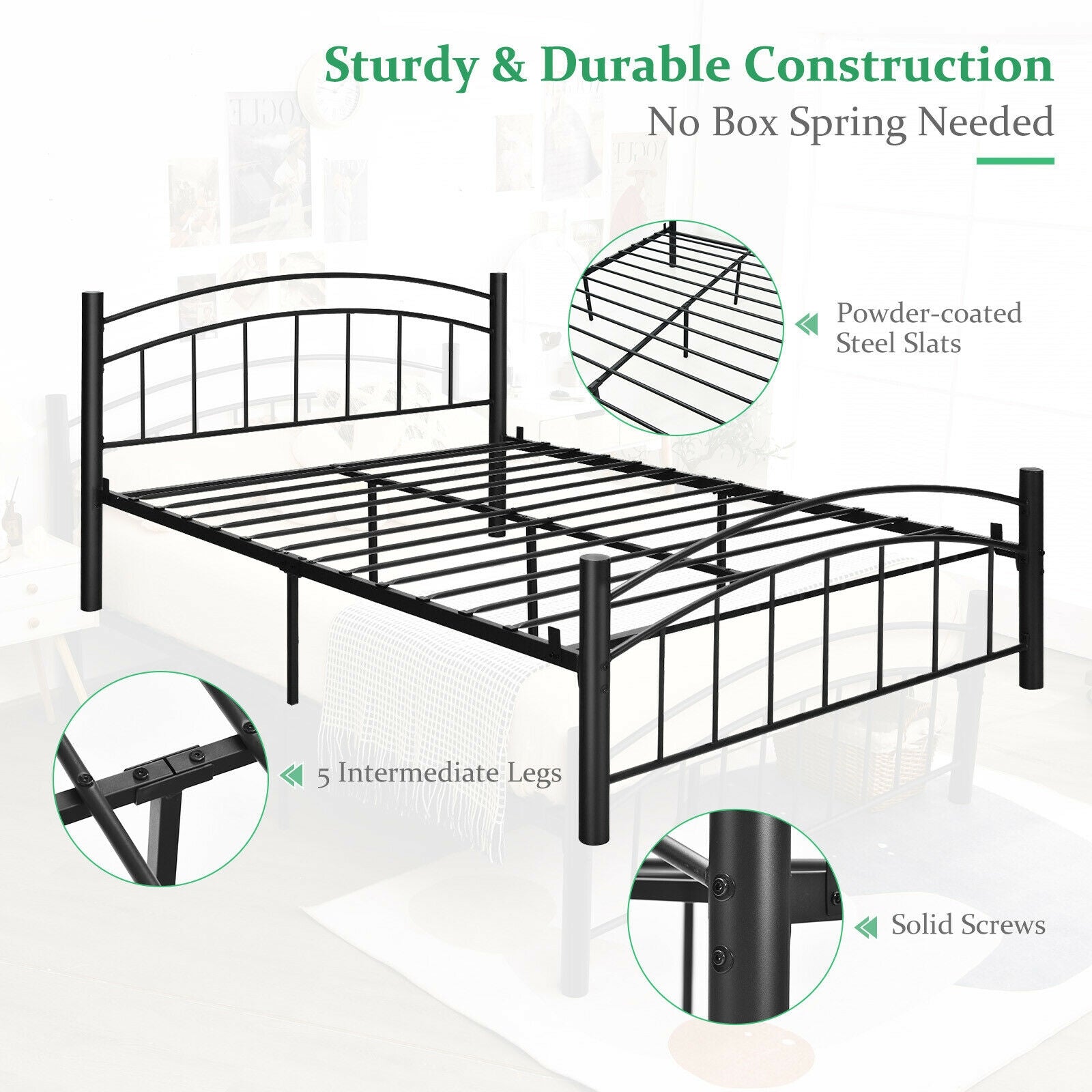 Modern Platform Bed with Headboard and Footboard-Full Size