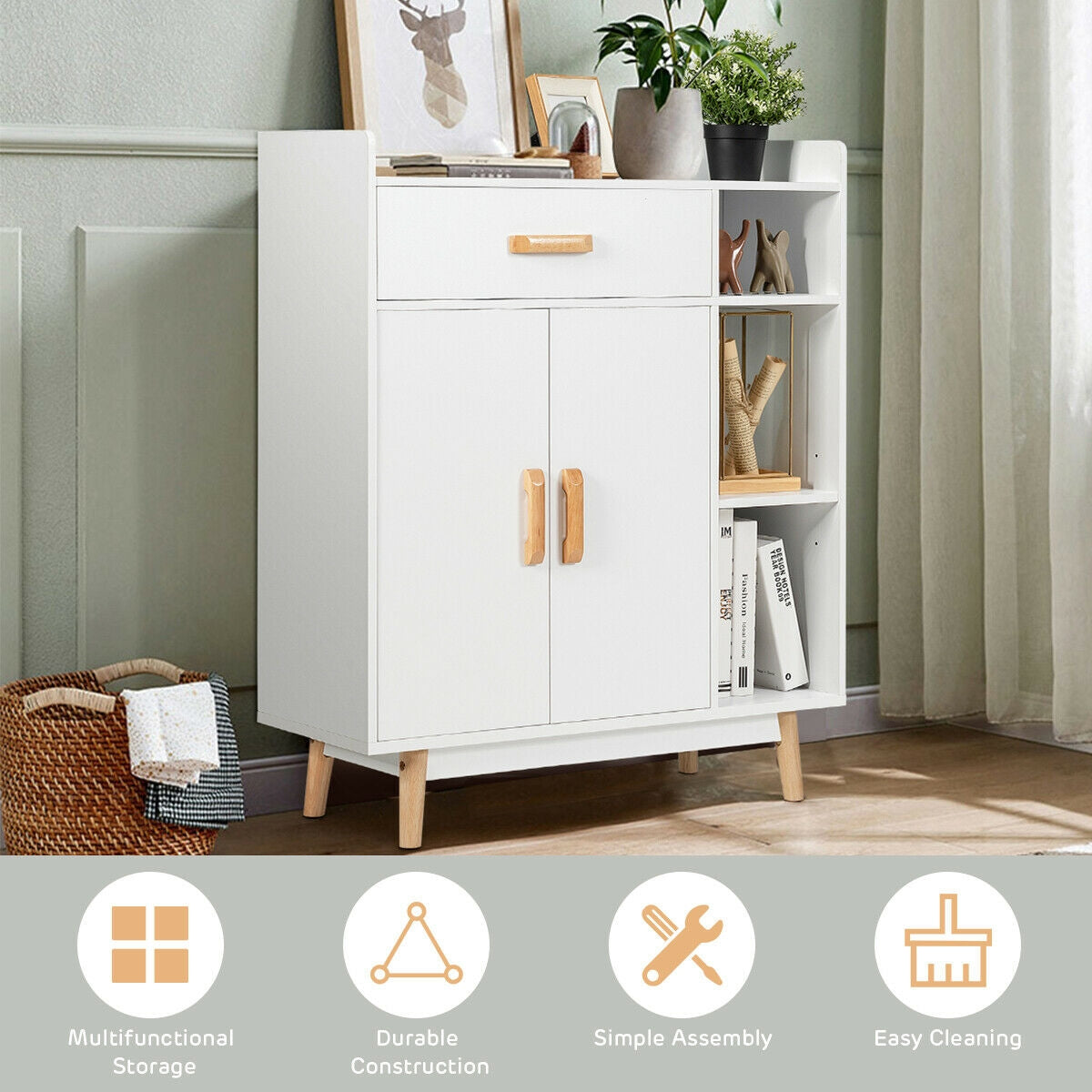 Floor Storage Cabinet Free Standing Cupboard Chest 