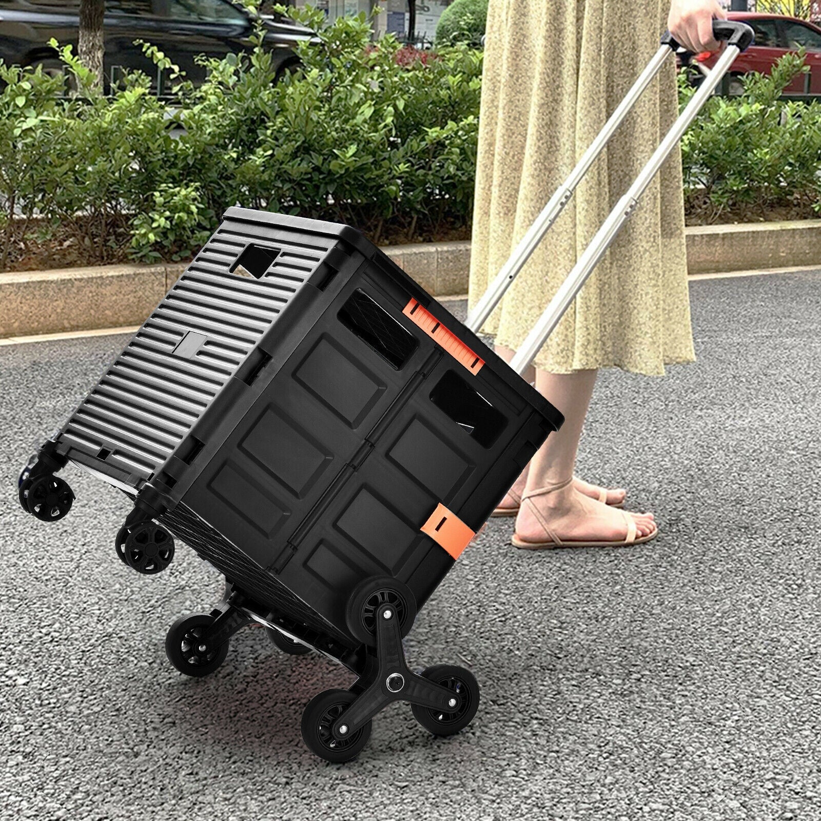 Foldable Utility Cart for Travel and Shopping-Black