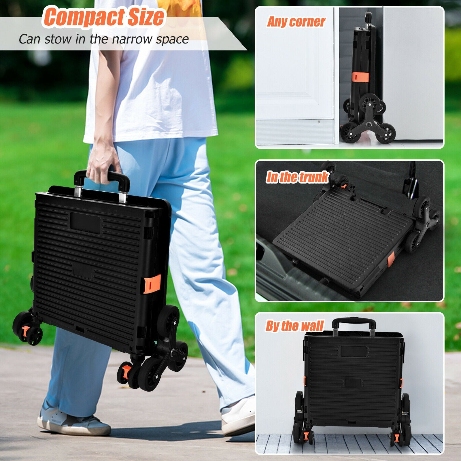 Foldable Utility Cart for Travel and Shopping-Black