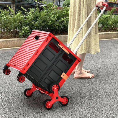 Foldable Utility Cart for Travel and Shopping-Red 