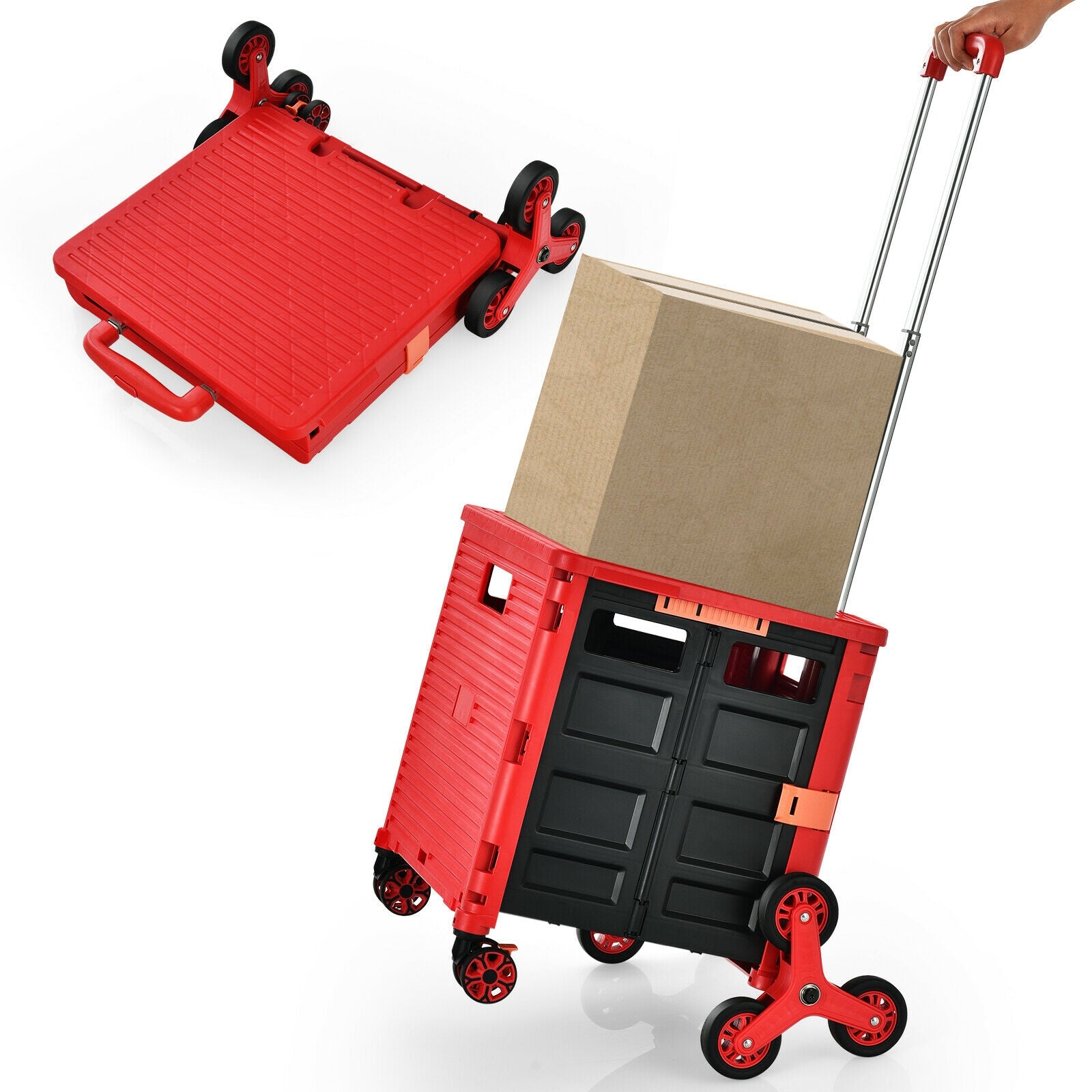 Foldable Utility Cart for Travel and Shopping-Red