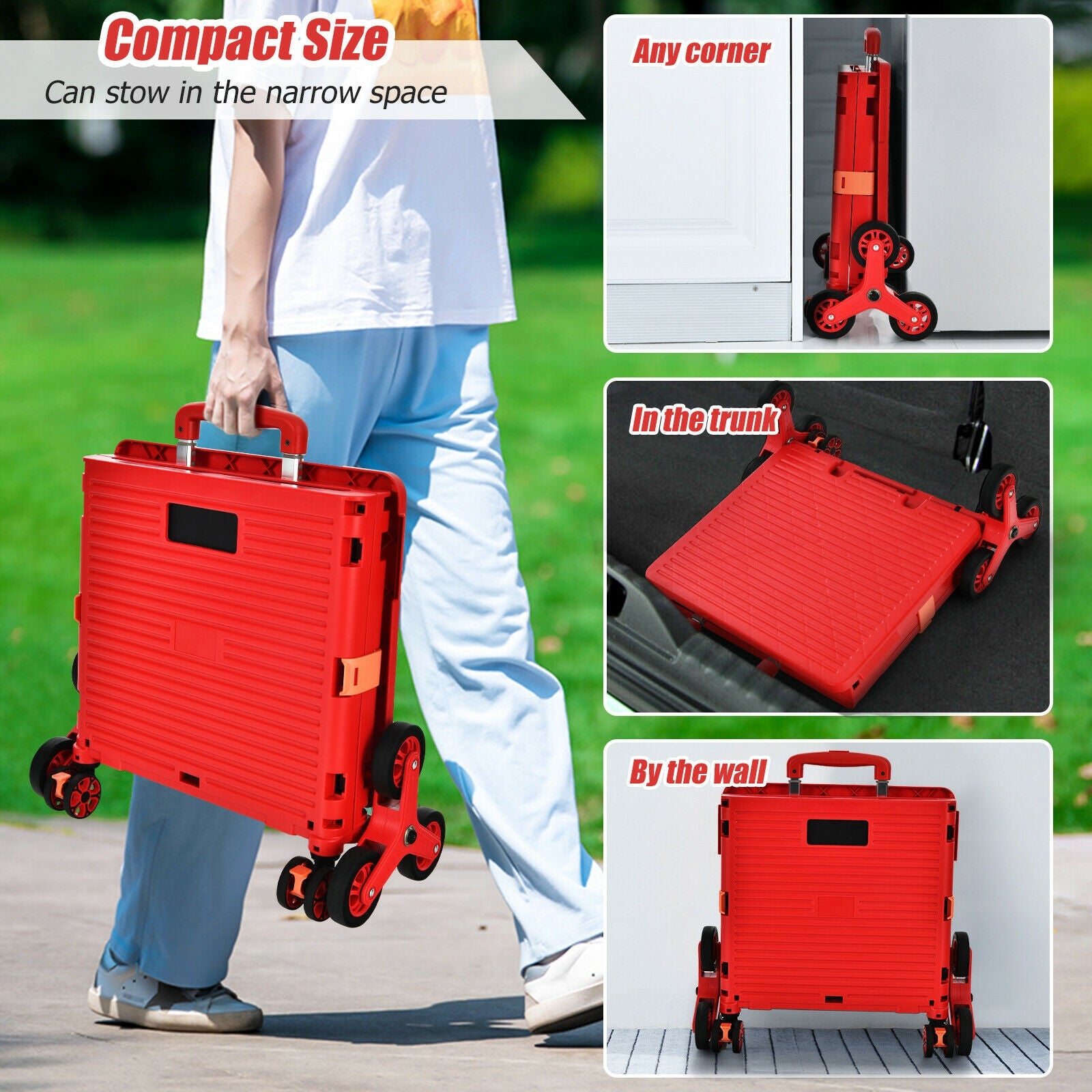 Foldable Utility Cart for Travel and Shopping-Red