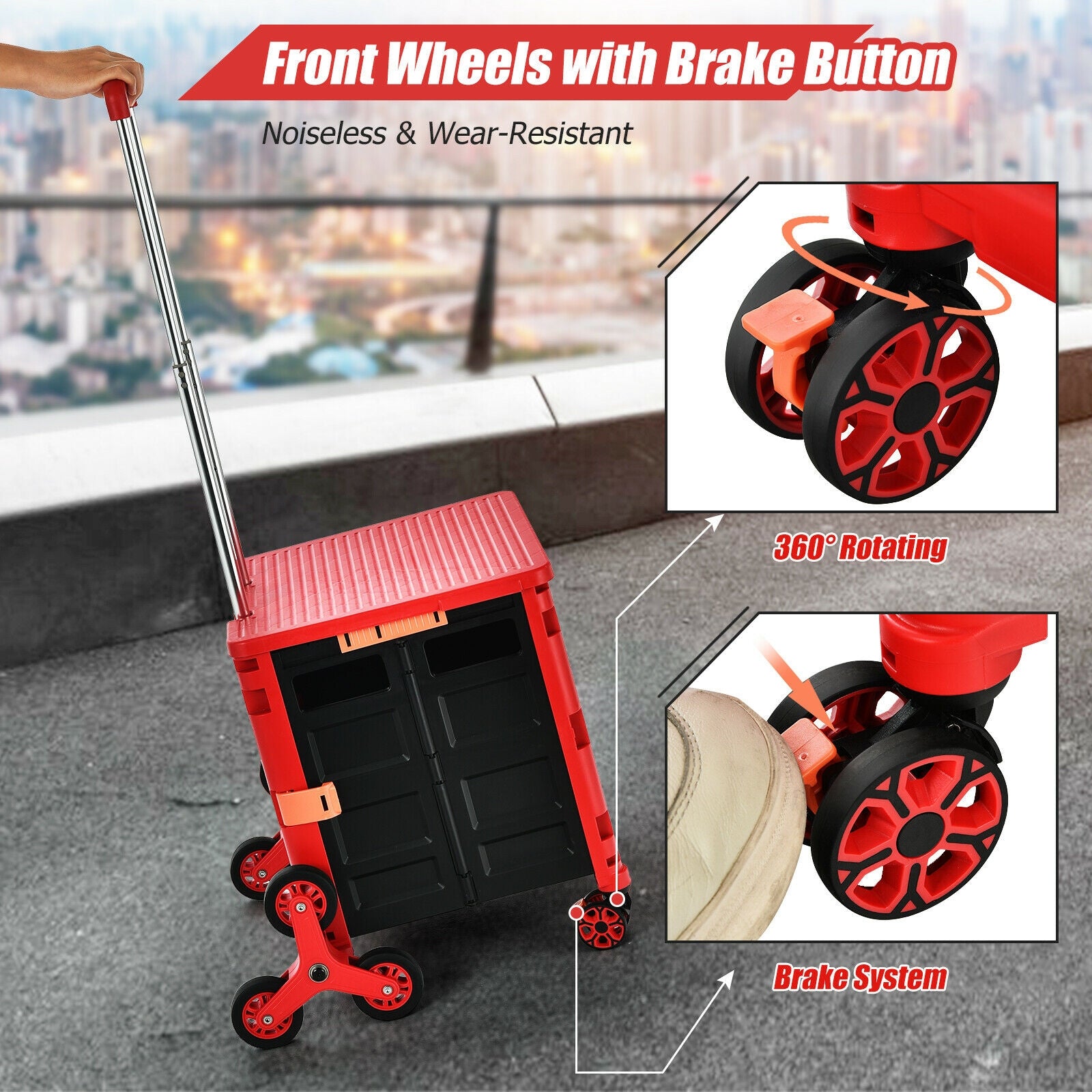 Foldable Utility Cart for Travel and Shopping-Red