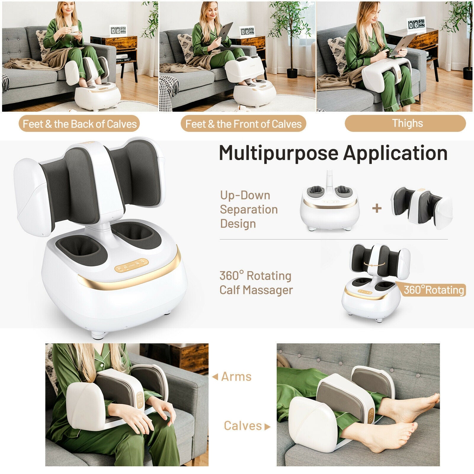 2-in-1 Foot and Calf Massager with Heat Function-White