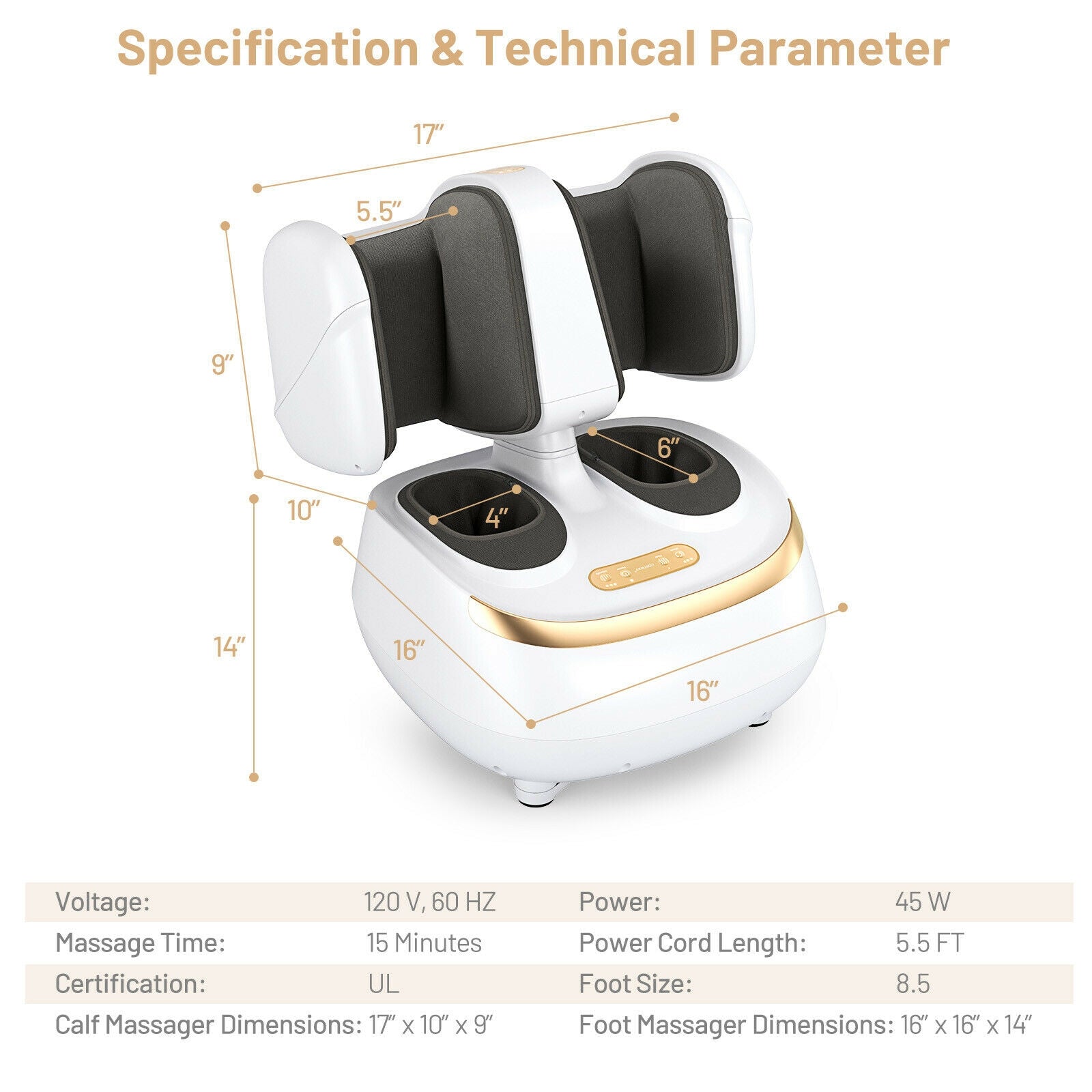 2-in-1 Foot and Calf Massager with Heat Function-White