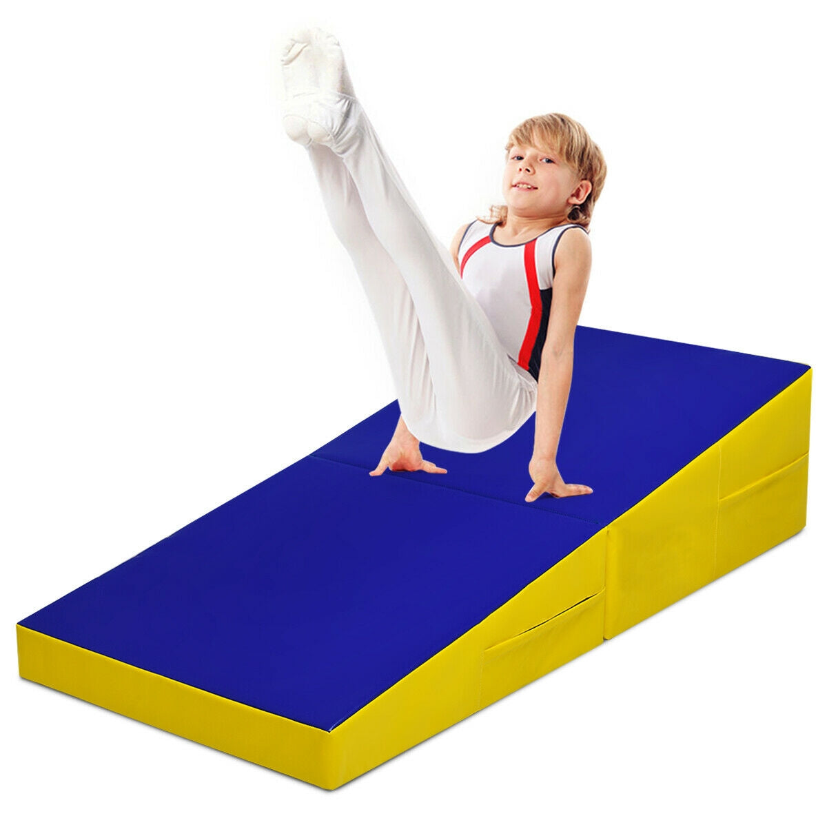 Folding Incline Mat Slope Cheese Gymnastics Gym Exercise Yellow