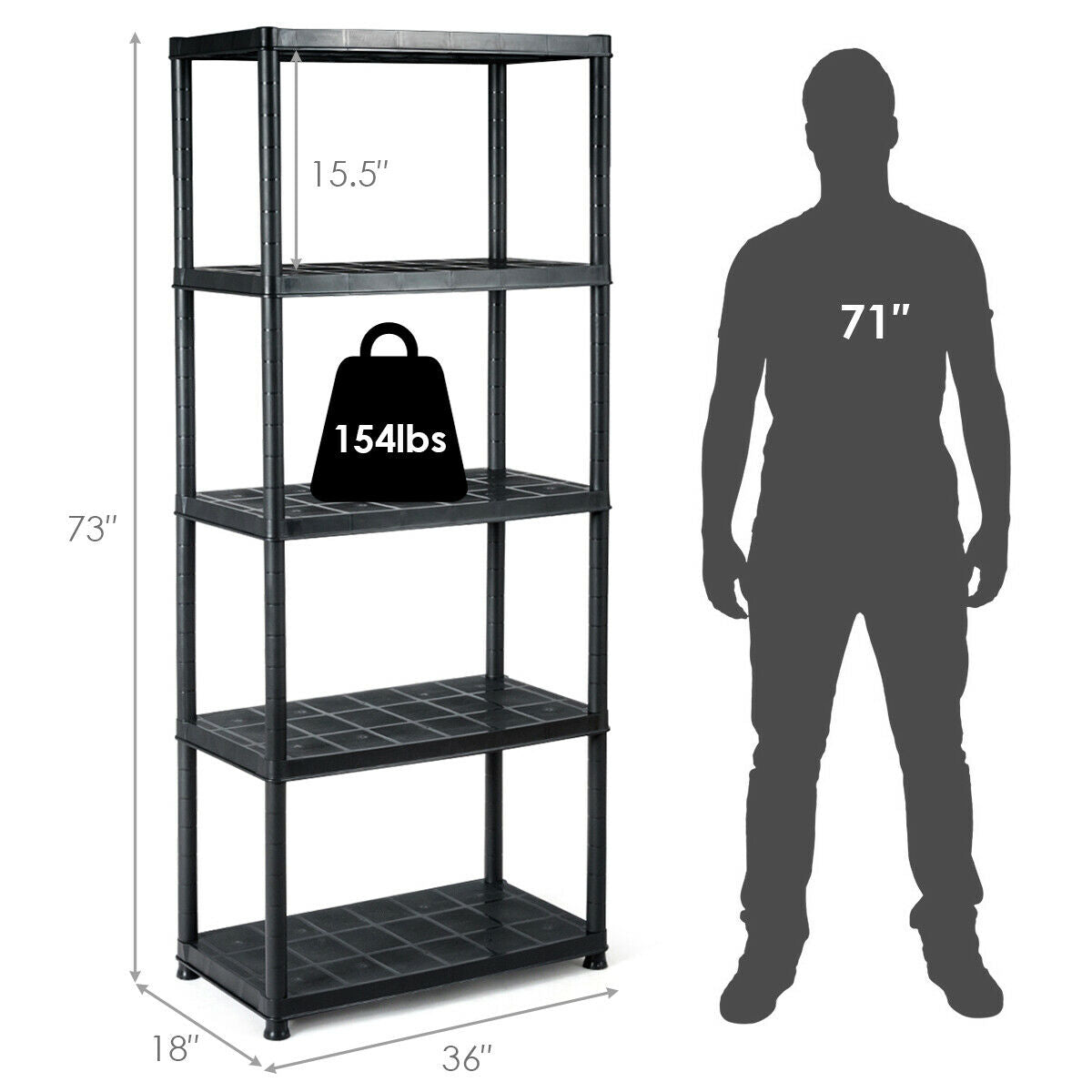 5-Tier Storage Shelving Freestanding Heavy Duty Rack