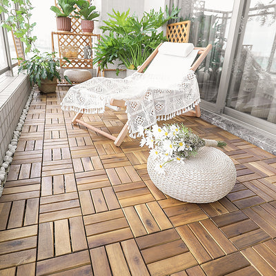 10 Pieces 12 x 12 Inch Acacia Wood Interlocking Tile Flooring 