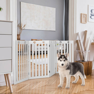 36 Inch Folding Wooden Freestanding Pet Gate  with 360° Hinge-White 