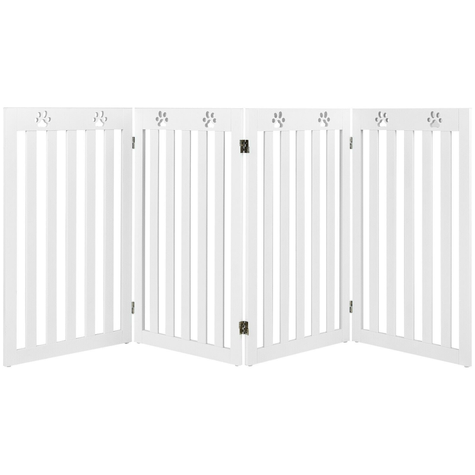 36 Inch Folding Wooden Freestanding Pet Gate  with 360° Hinge-White