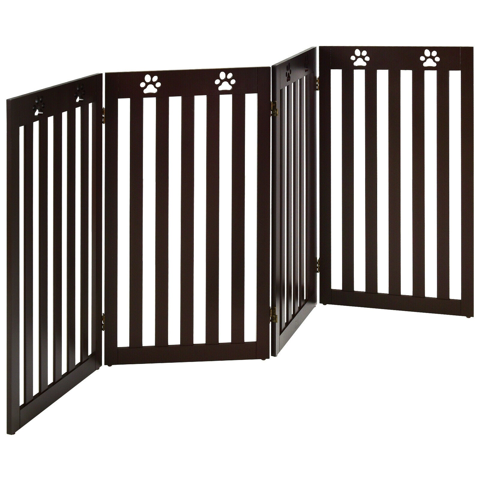 36 Inch Folding Wooden Freestanding Pet Gate  with 360° Hinge-Espresso