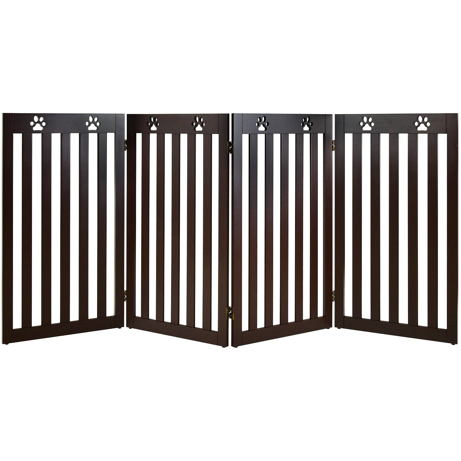 36 Inch Folding Wooden Freestanding Pet Gate  with 360° Hinge-Espresso