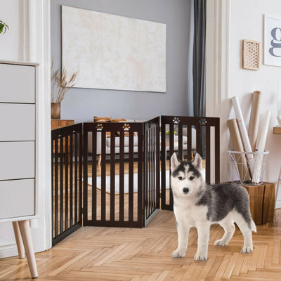 36 Inch Folding Wooden Freestanding Pet Gate  with 360° Hinge-Espresso 