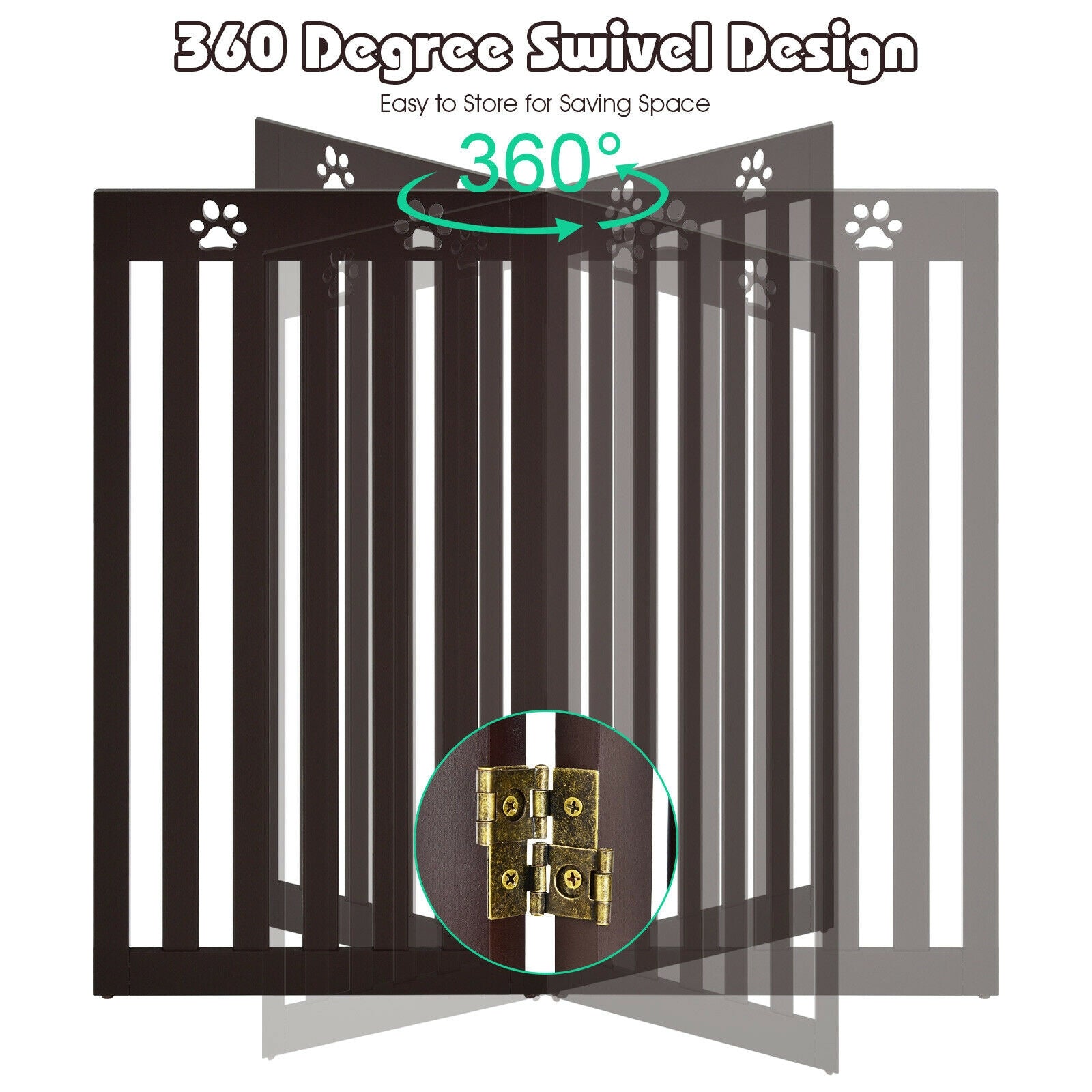 36 Inch Folding Wooden Freestanding Pet Gate  with 360° Hinge-Espresso