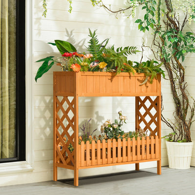 2-Tier Raised Garden Bed Elevated Wood Planter Box for Vegetable Flower Herb 