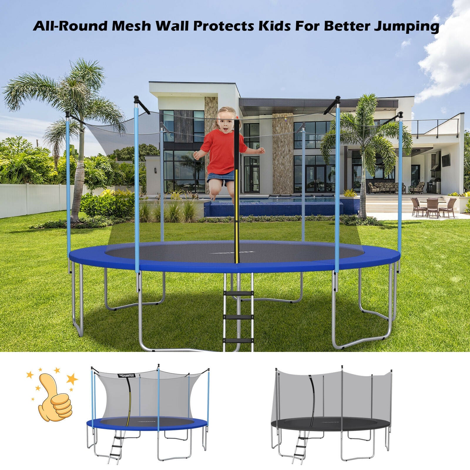 16Ft Replacement Weather-Resistant Trampoline Safety Enclosure Net