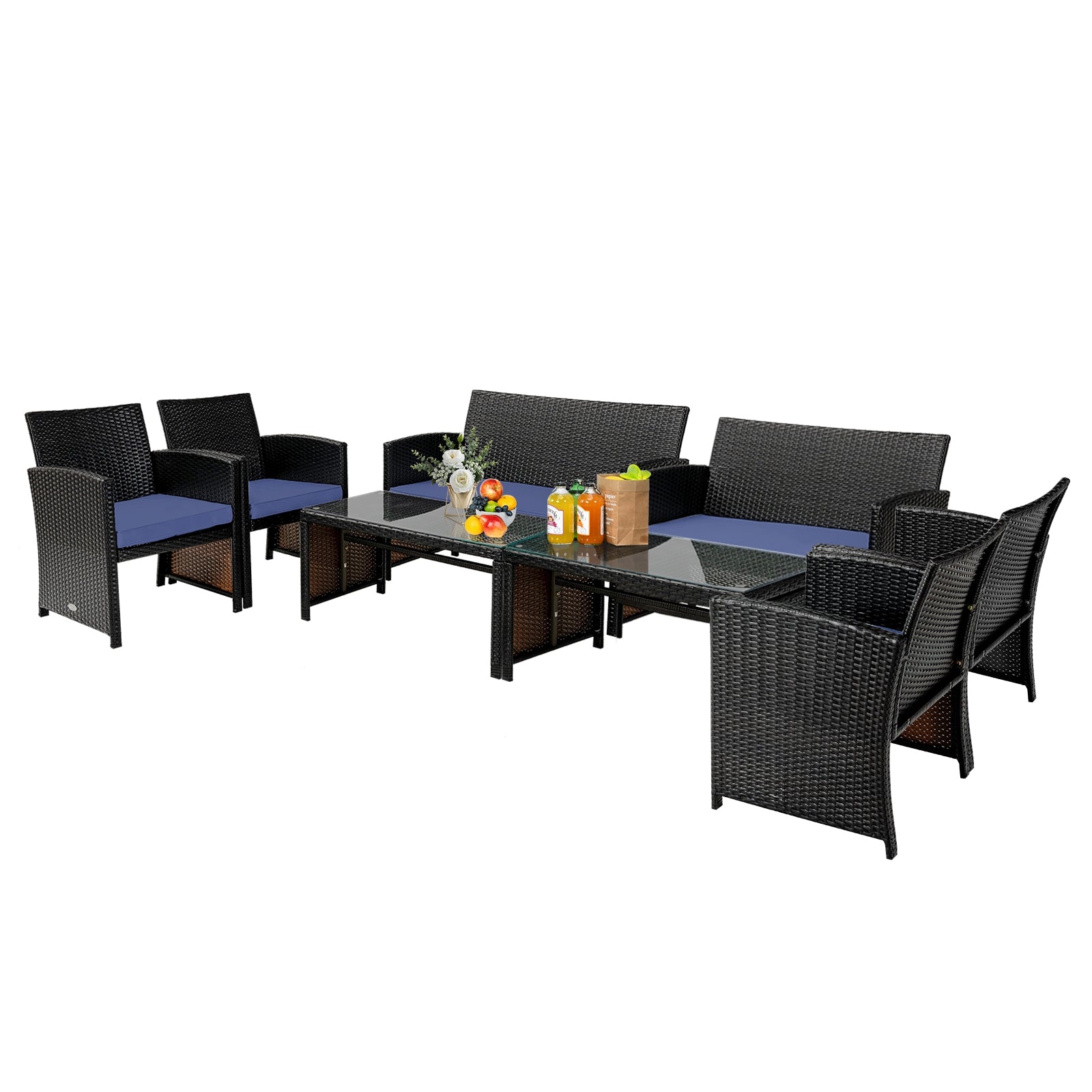 4Pcs Patio Rattan Cushioned Furniture Set-Navy